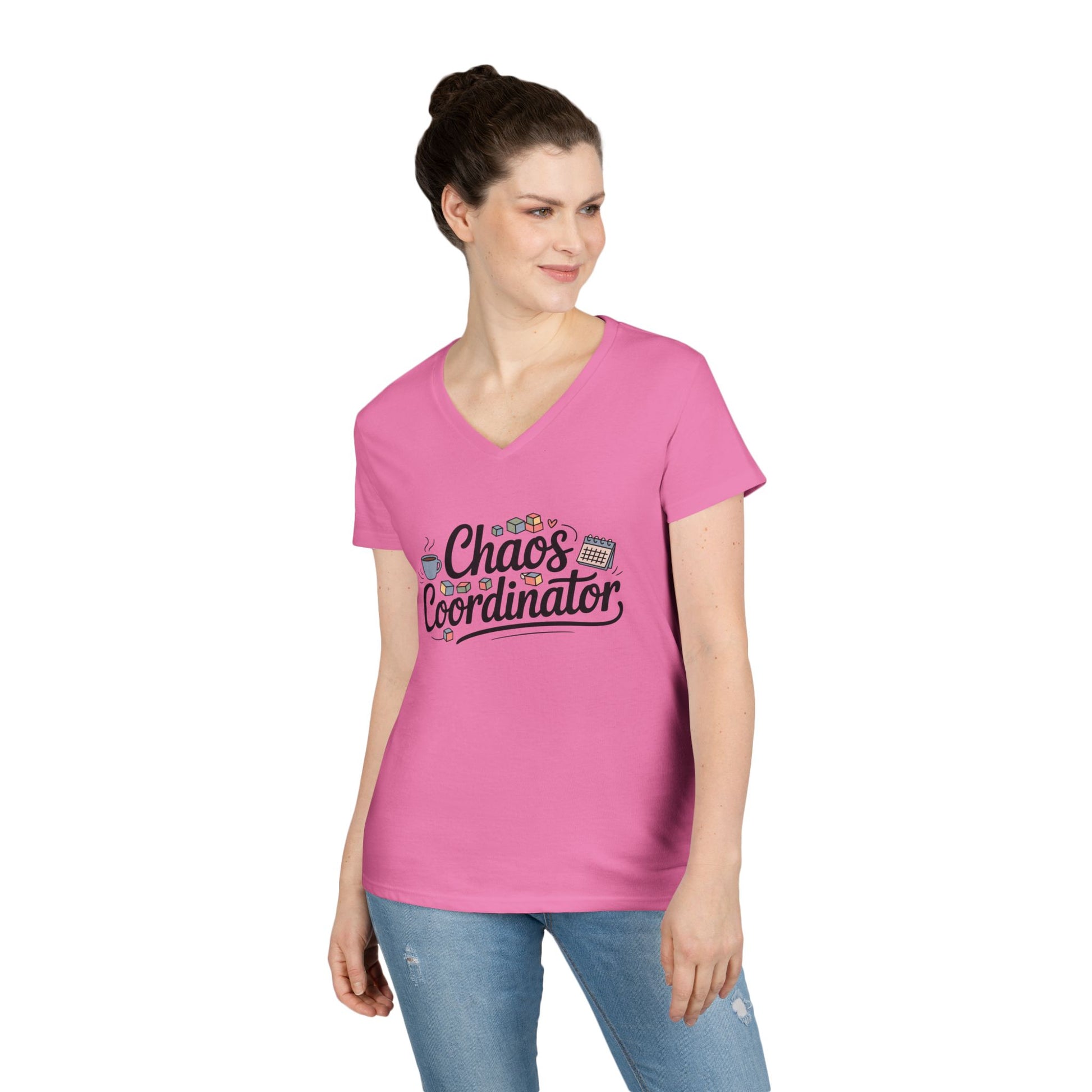 Chaos Coordinator Cute Minimalist Mom Life V-Neck T-Shirt for Women | TEEZOCA 