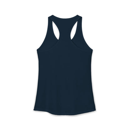 TEEZOCA paws-itively rad women’s tank top with colorful cat graphic Navy blue tank top on a white background