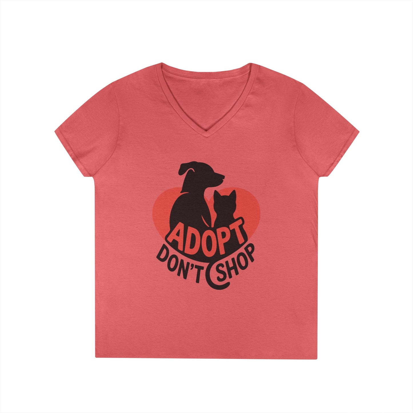 Adopt Don’t Shop Dog & Cat Heart Graphic V-Neck T-Shirt | TEEZOCA 