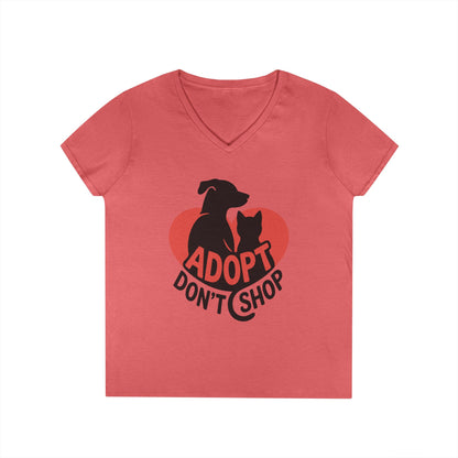 Adopt Don’t Shop Dog & Cat Heart Graphic V-Neck T-Shirt | TEEZOCA 