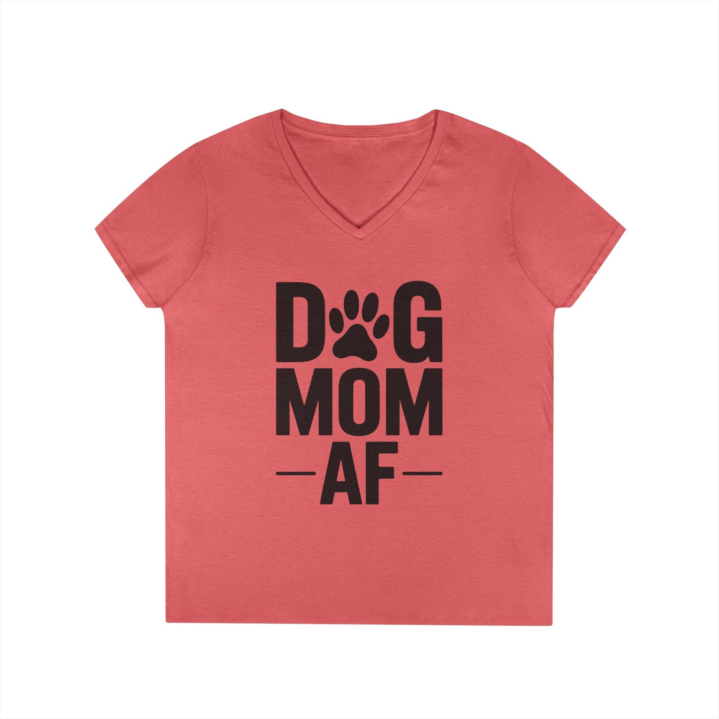 Dog Mom AF Bold Paw Graphic V-Neck T-Shirt for Women | TEEZOCA 
