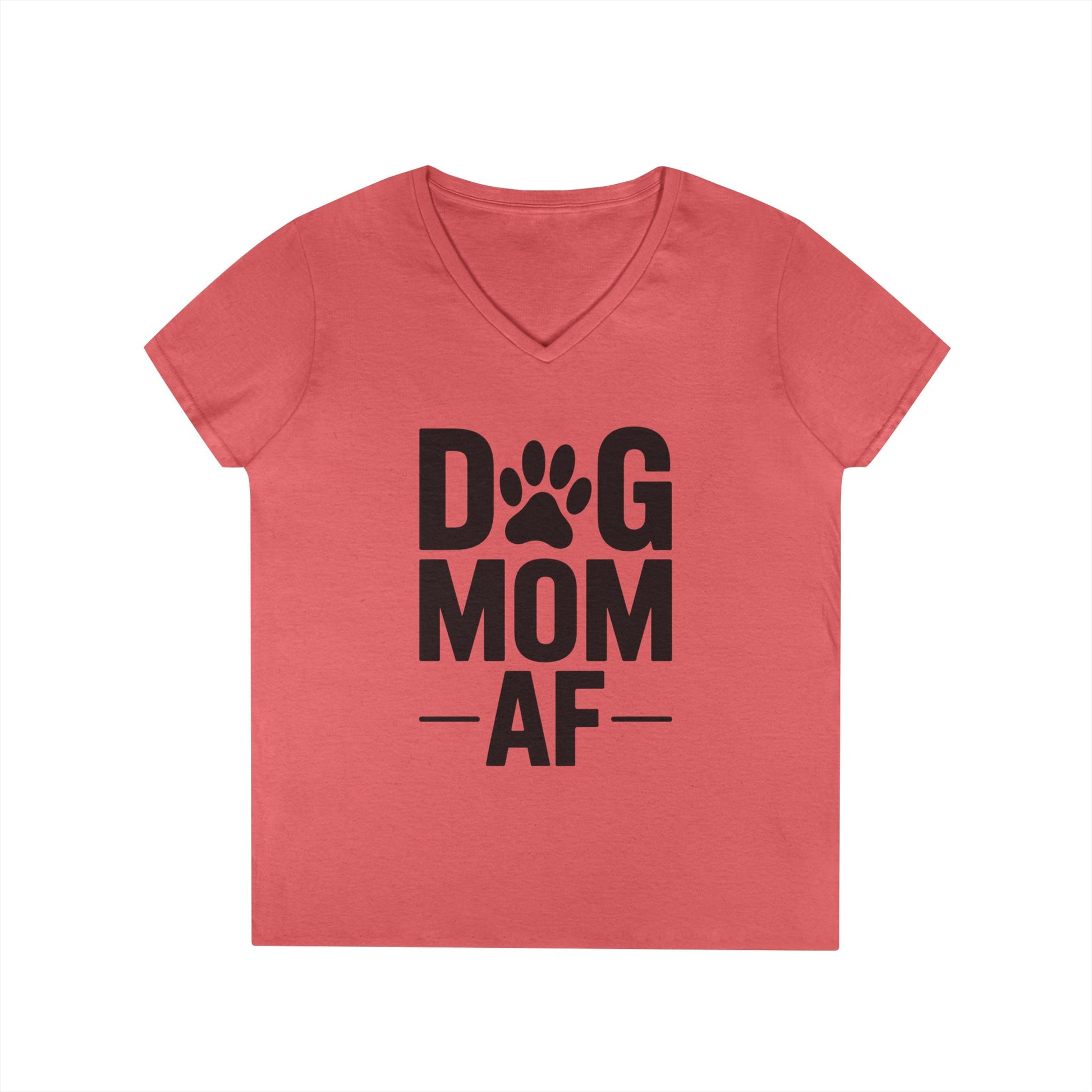 Dog Mom AF Bold Paw Graphic V-Neck T-Shirt for Women | TEEZOCA 