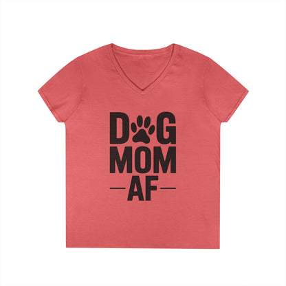 Dog Mom AF Bold Paw Graphic V-Neck T-Shirt for Women | TEEZOCA 