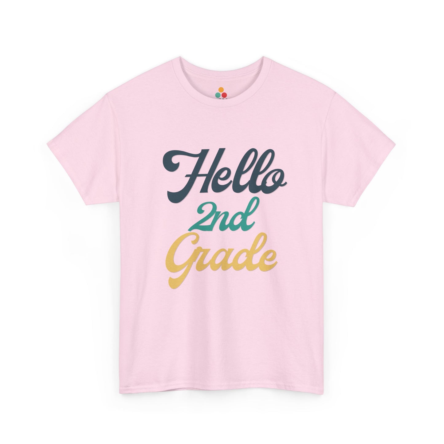 TEEZOCA pink "Hello 2nd Grade" retro graphic t-shirt shown flat.