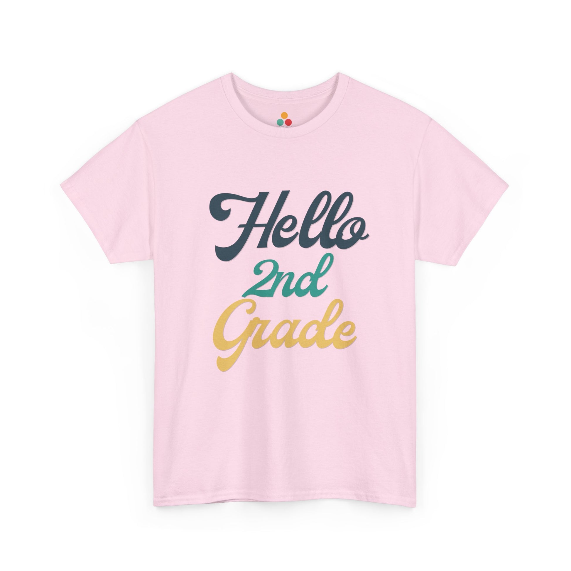 TEEZOCA pink "Hello 2nd Grade" retro graphic t-shirt shown flat.
