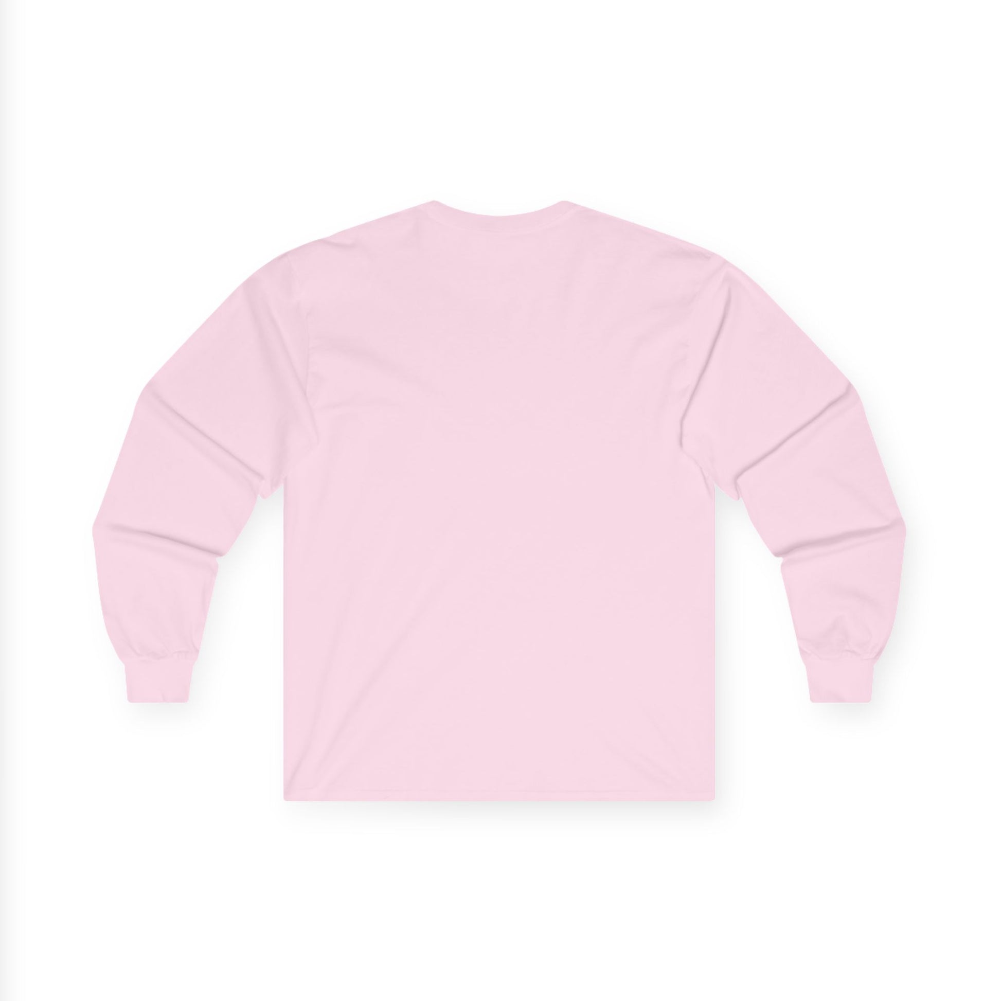 TEEZOCA pixel character humor unisex long-sleeve tee Pink long-sleeve shirt on a white background