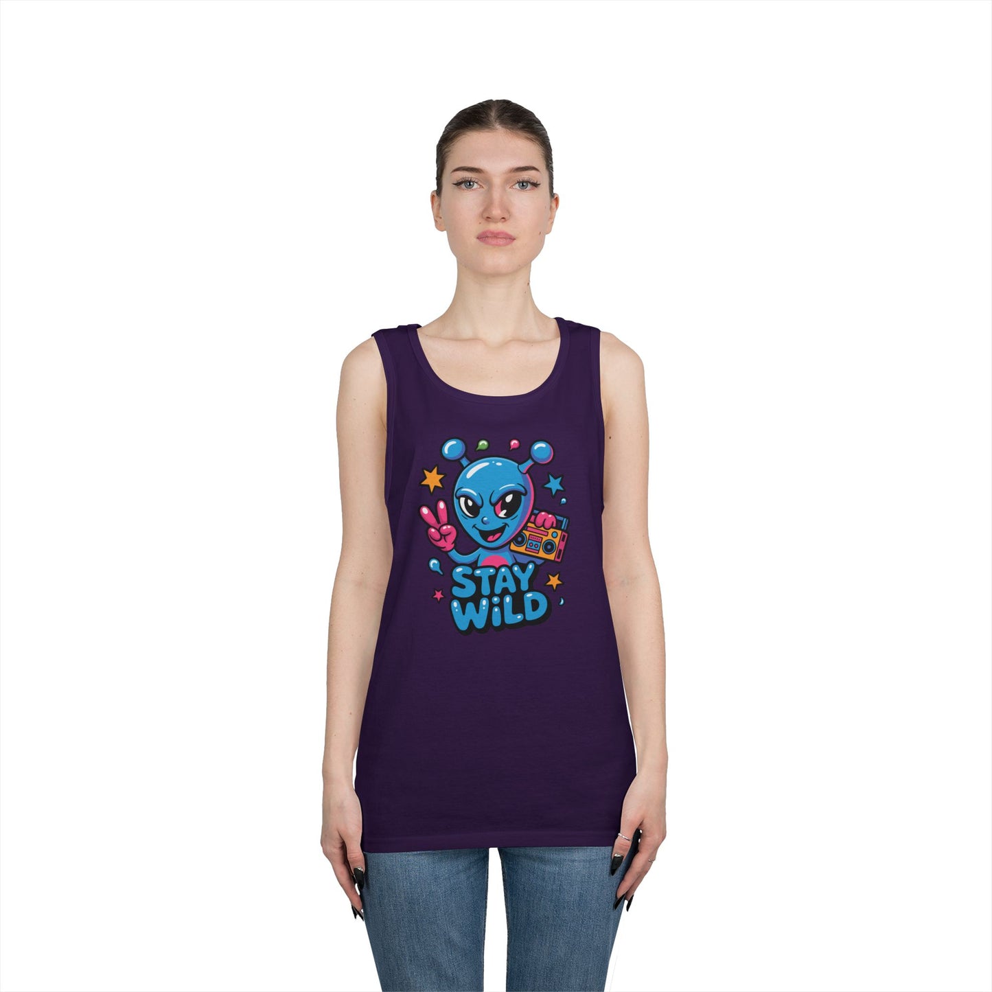 Stay Wild Alien Boombox Street Art Unisex Tank Top for Summer Vibes | TEEZOCA 