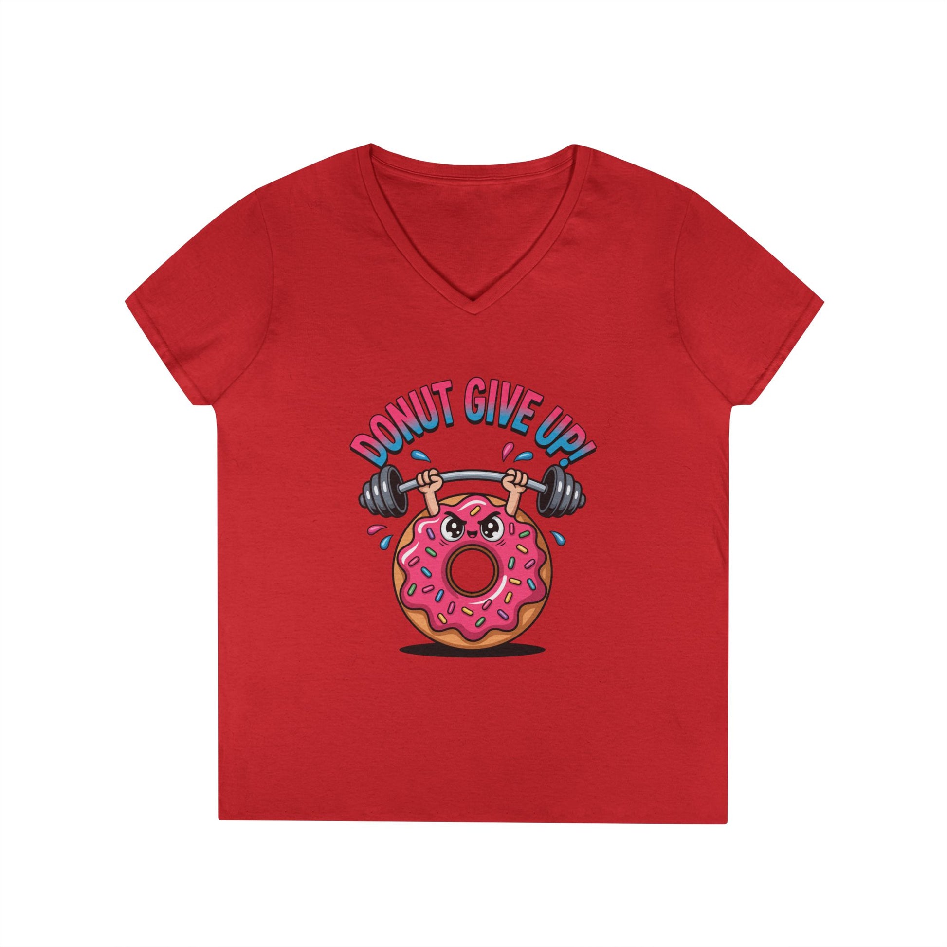 Donut Give Up Fitness Humor Graphic V-Neck T-Shirt for Women | TEEZOCA 