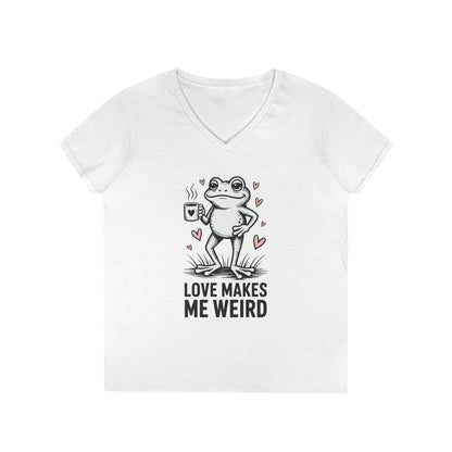 Love Makes Me Weird Frog Graphic V-Neck T-Shirt for Women | TEEZOCA 