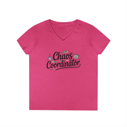 Chaos Coordinator Cute Minimalist Mom Life V-Neck T-Shirt for Women | TEEZOCA 