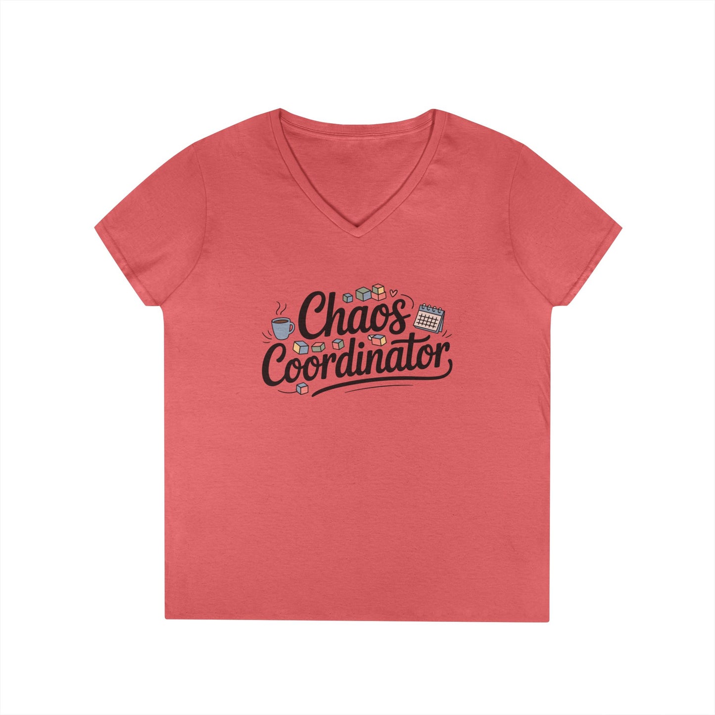 Chaos Coordinator Cute Minimalist Mom Life V-Neck T-Shirt for Women | TEEZOCA 