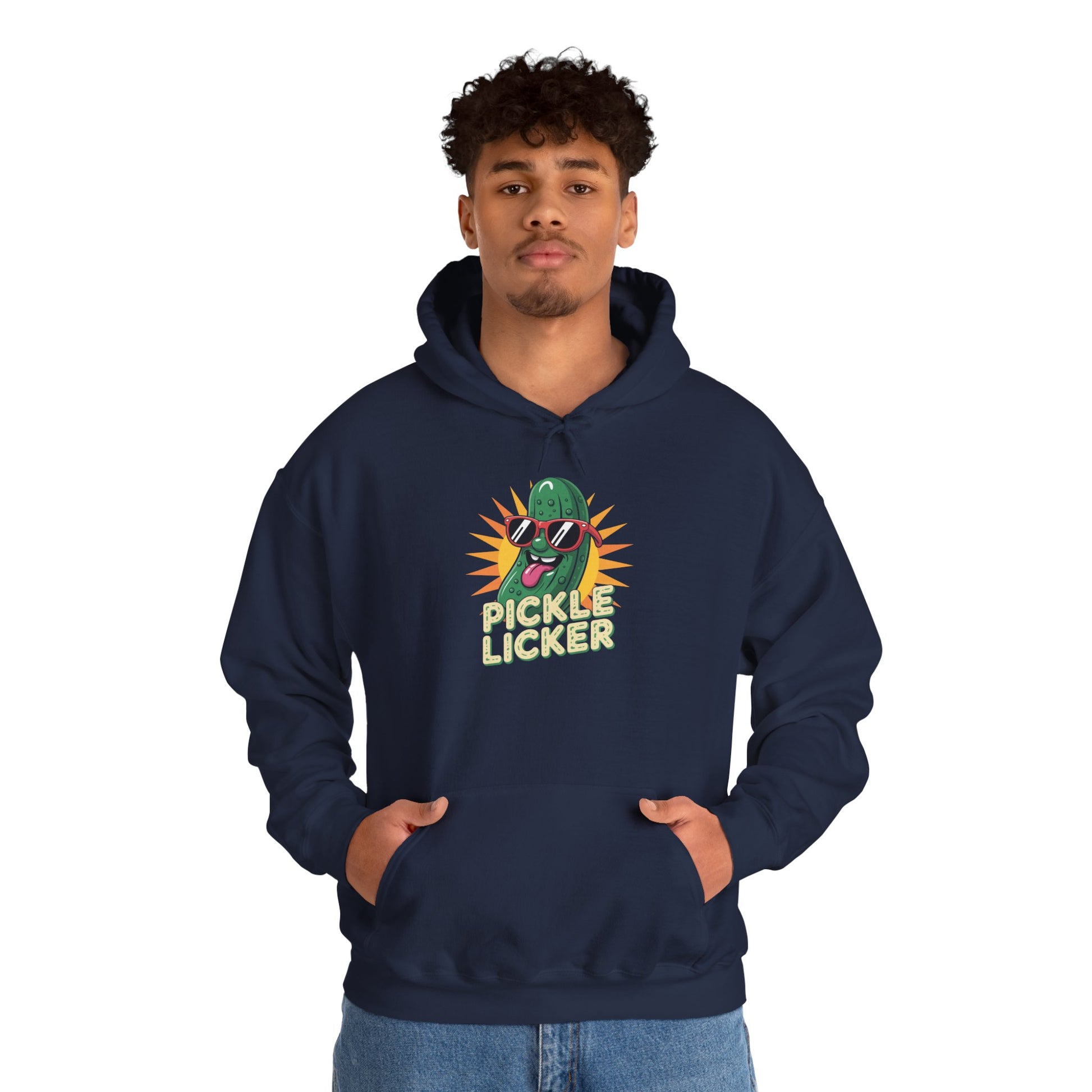 TEEZOCA playful pickle character Unisex Heavy Blend Hoodie with retro vibe - Pickle Licker Funny Graphic Unisex Heavy Blend Hoodie | TEEZOCA 