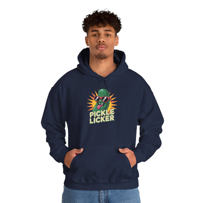 TEEZOCA playful pickle character Unisex Heavy Blend Hoodie with retro vibe - Pickle Licker Funny Graphic Unisex Heavy Blend Hoodie | TEEZOCA 