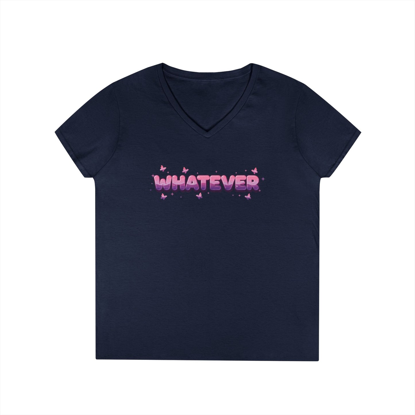 Whatever Pink Gradient Statement Typography V-Neck T-Shirt for Women | TEEZOCA 