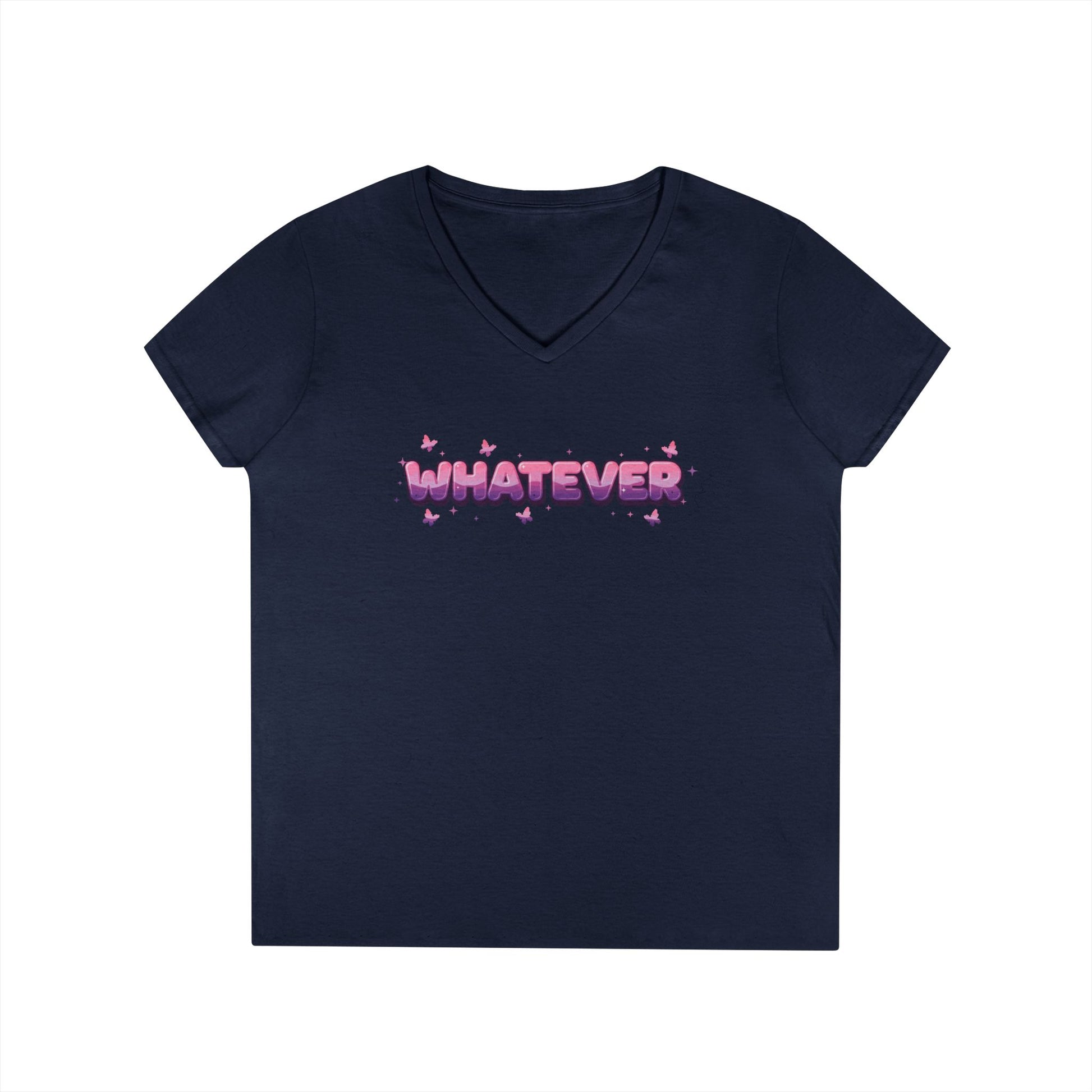 Whatever Pink Gradient Statement Typography V-Neck T-Shirt for Women | TEEZOCA 