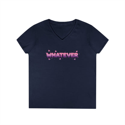 Whatever Pink Gradient Statement Typography V-Neck T-Shirt for Women | TEEZOCA 