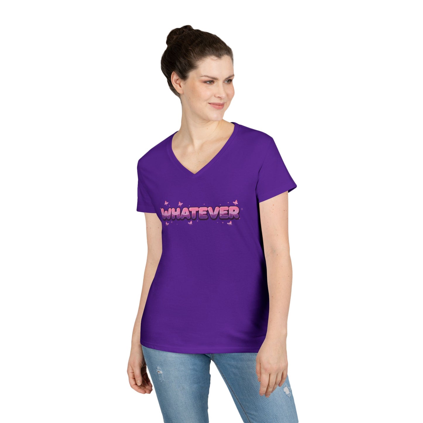 Whatever Pink Gradient Statement Typography V-Neck T-Shirt for Women | TEEZOCA 