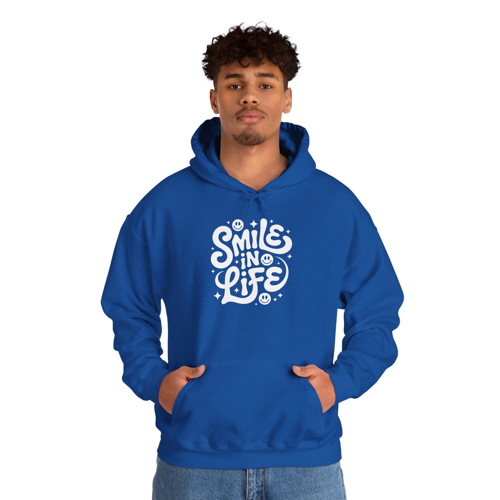 TEEZOCA positive quote Unisex Heavy Blend Hoodie with playful lettering design - Smile In Life Positive Typography Unisex Heavy Blend Hoodie | TEEZOCA 