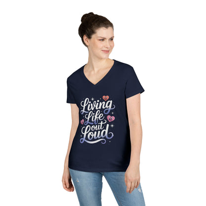 Living Life Out Loud Quote V-Neck T-Shirt for Women | TEEZOCA 