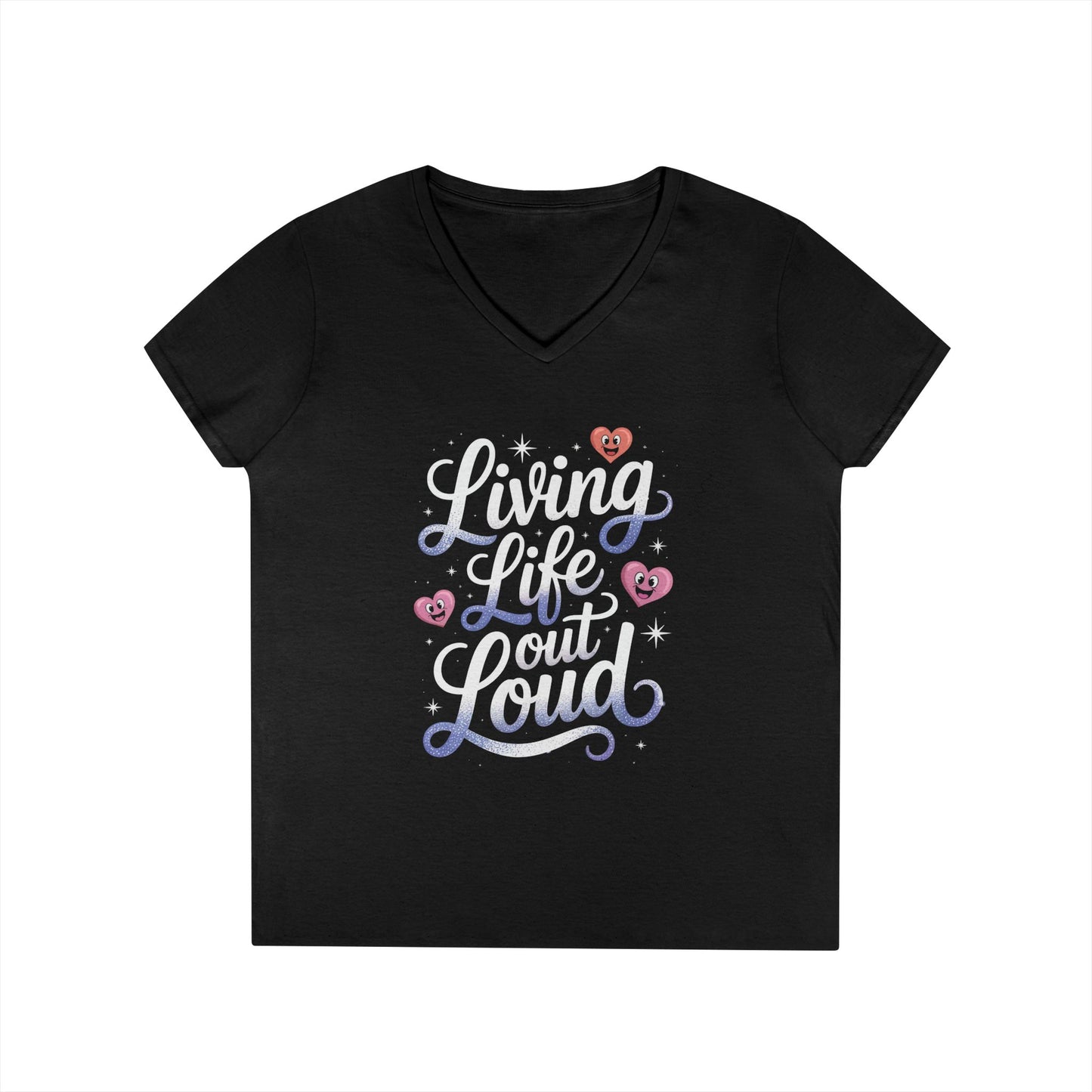 Living Life Out Loud Quote V-Neck T-Shirt for Women | TEEZOCA 