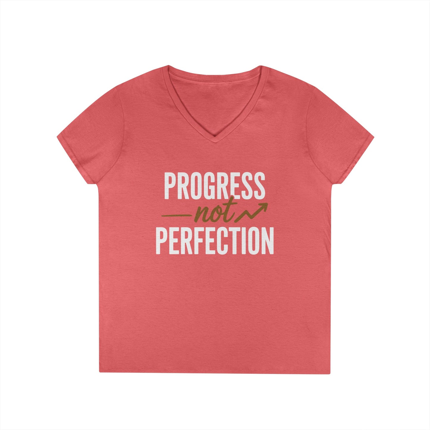 Progress Not Perfection Motivational Quote V-Neck T-Shirt | TEEZOCA 