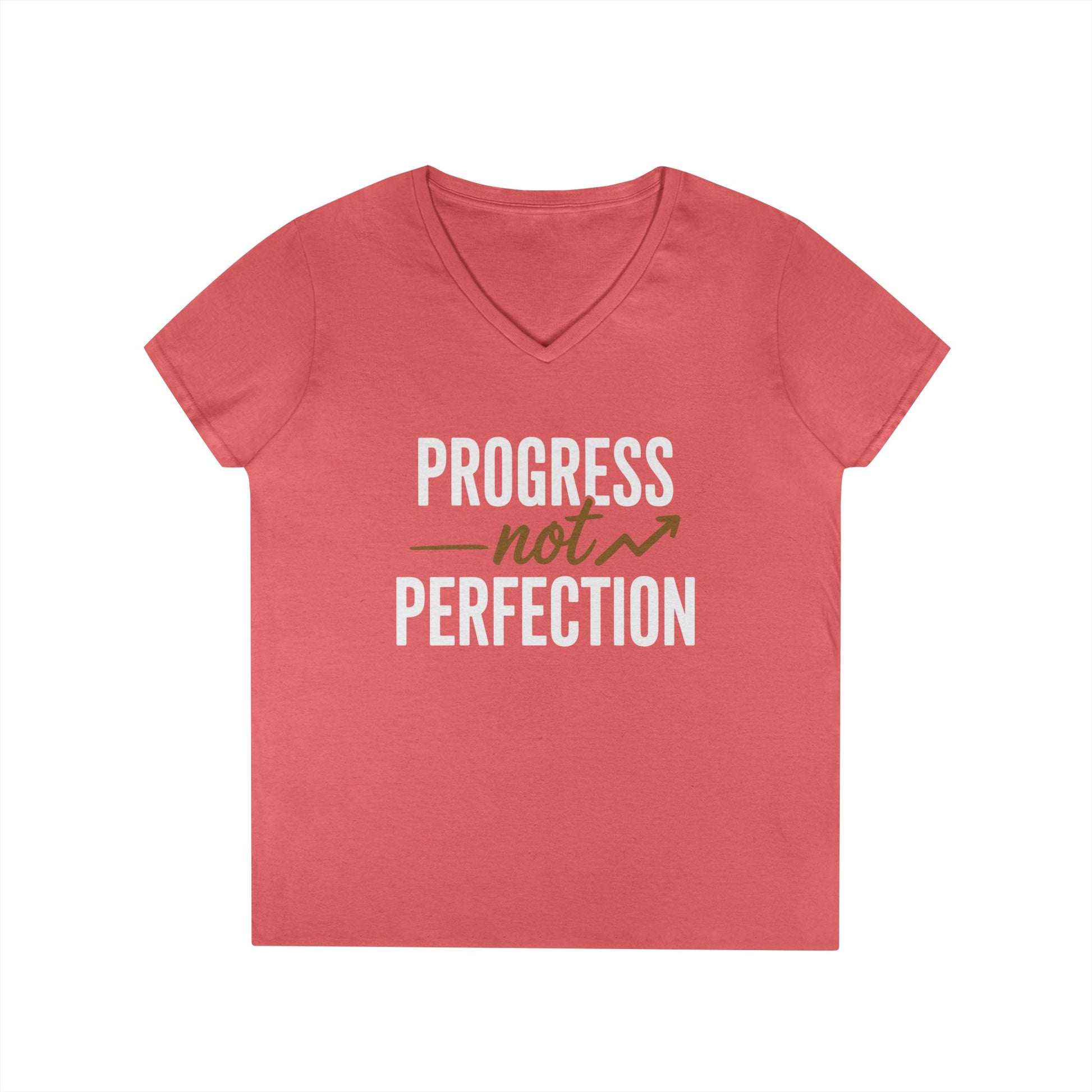 Progress Not Perfection Motivational Quote V-Neck T-Shirt | TEEZOCA 