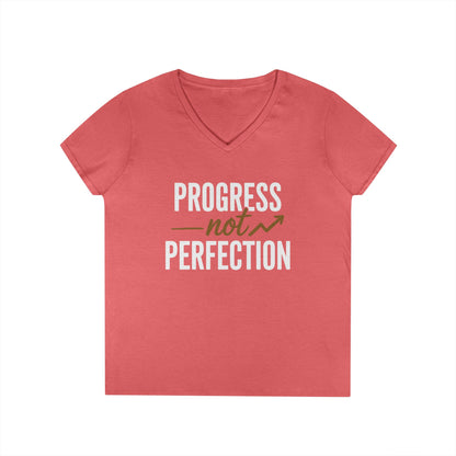 Progress Not Perfection Motivational Quote V-Neck T-Shirt | TEEZOCA 