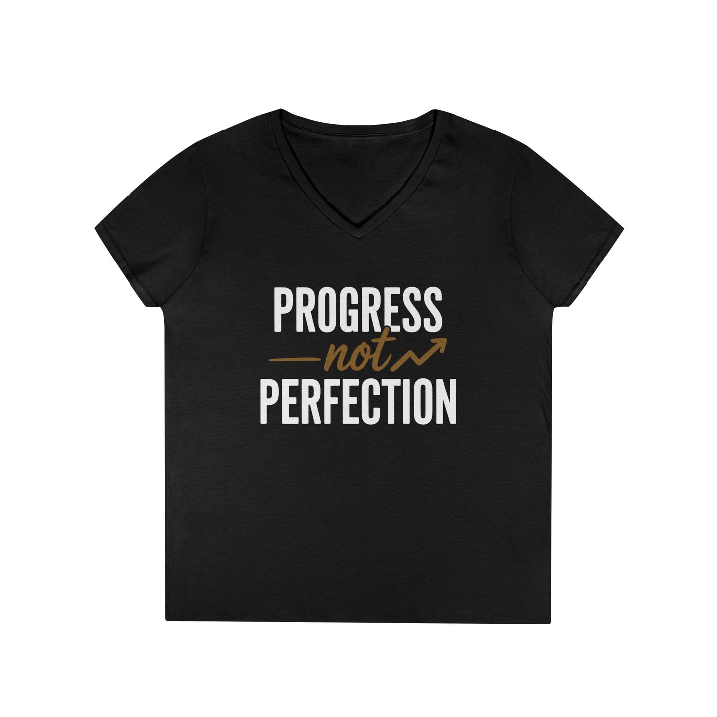 Progress Not Perfection Motivational Quote V-Neck T-Shirt | TEEZOCA 