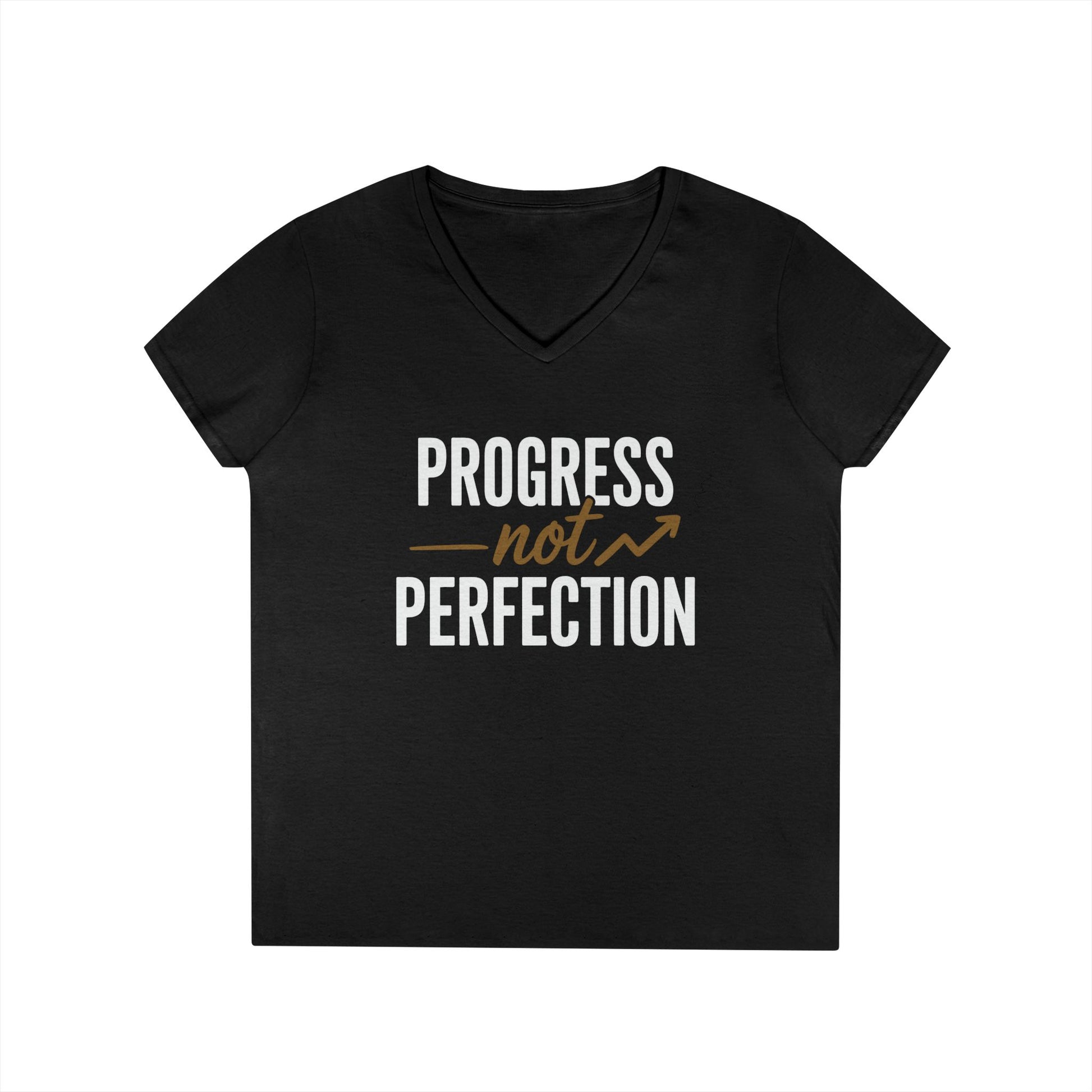 Progress Not Perfection Motivational Quote V-Neck T-Shirt | TEEZOCA 