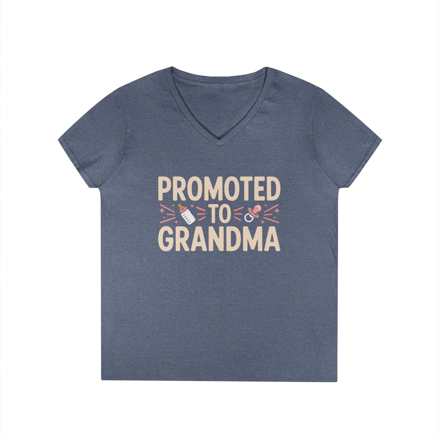 Promoted to Grandma V-Neck T-Shirt Cute Announcement Tee for Women | TEEZOCA 