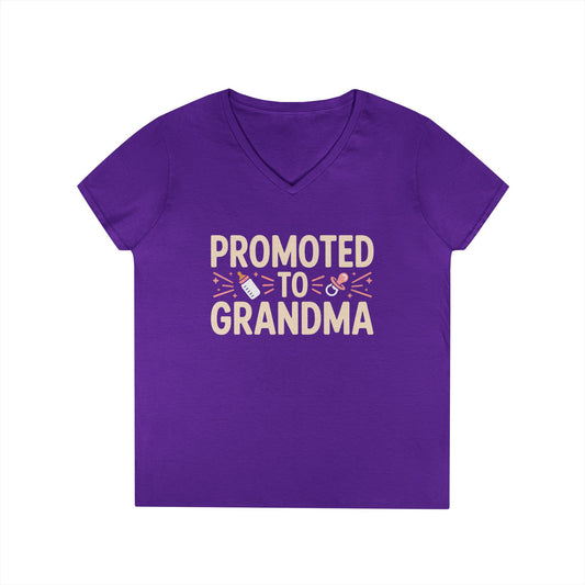 TEEZOCA promoted to grandma V-Neck T-Shirt with cute baby icons design Promoted to Grandma V-Neck T-Shirt Cute Announcement Tee for Women | TEEZOCA 