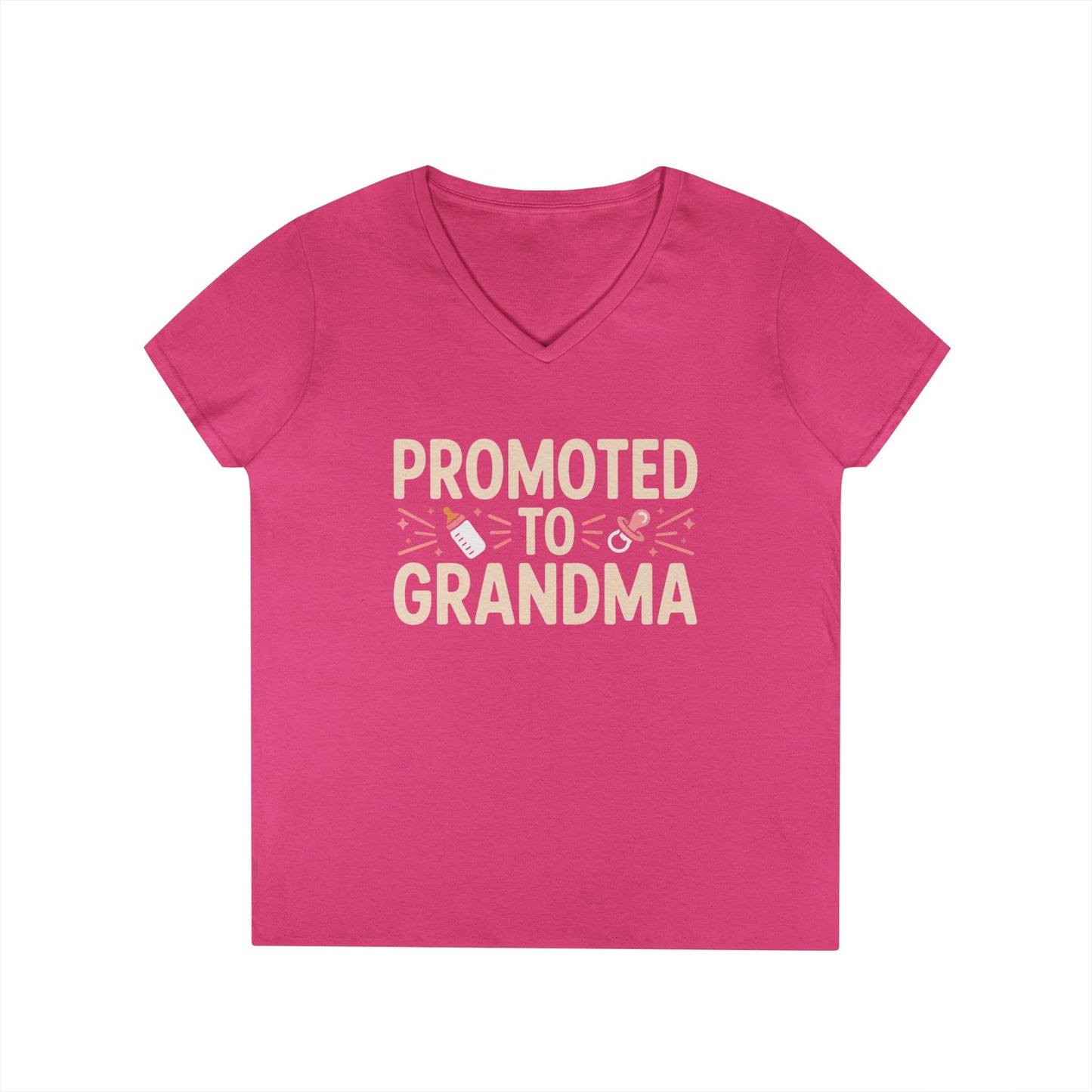 Promoted to Grandma V-Neck T-Shirt Cute Announcement Tee for Women | TEEZOCA 