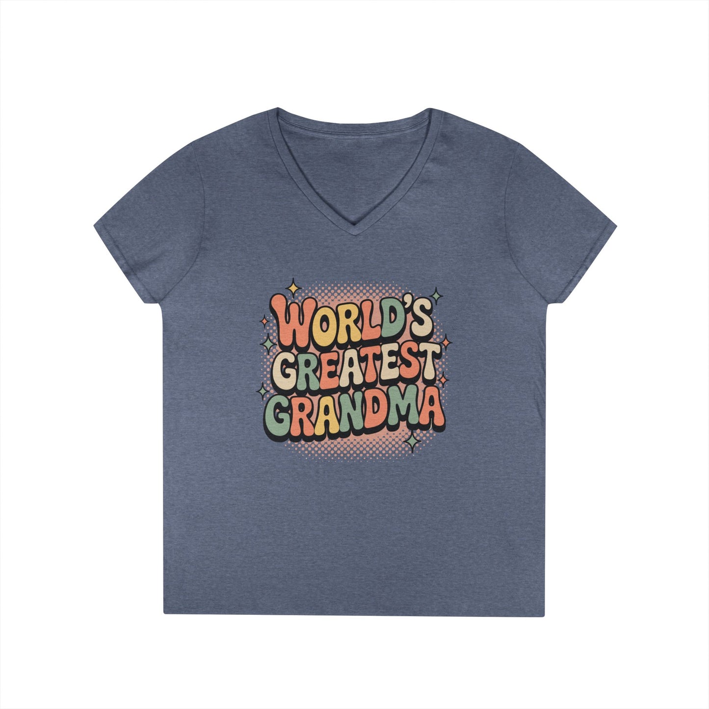 World’s Greatest Grandma V-Neck T-Shirt Retro Celebration Statement Tee | TEEZOCA 