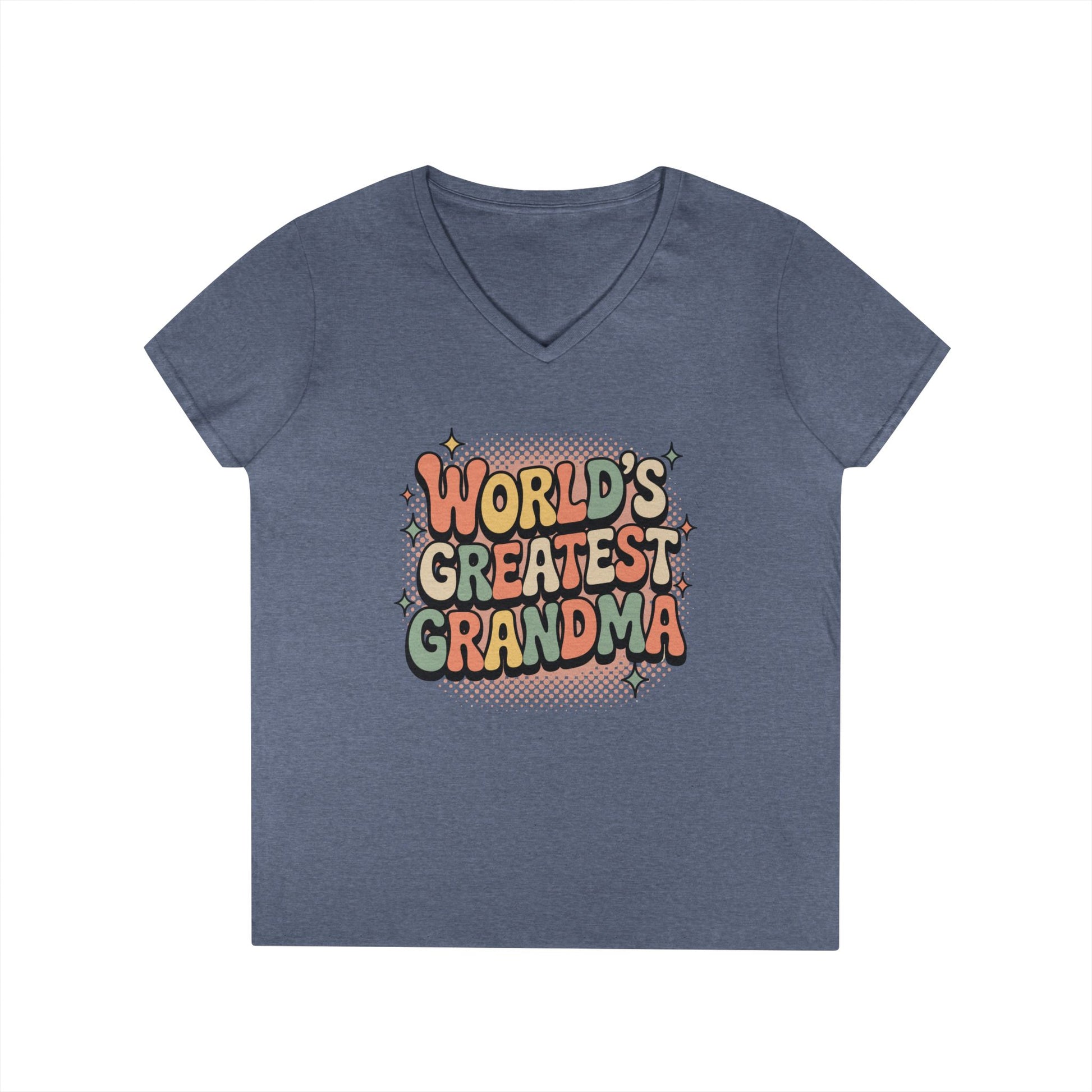 World’s Greatest Grandma V-Neck T-Shirt Retro Celebration Statement Tee | TEEZOCA 