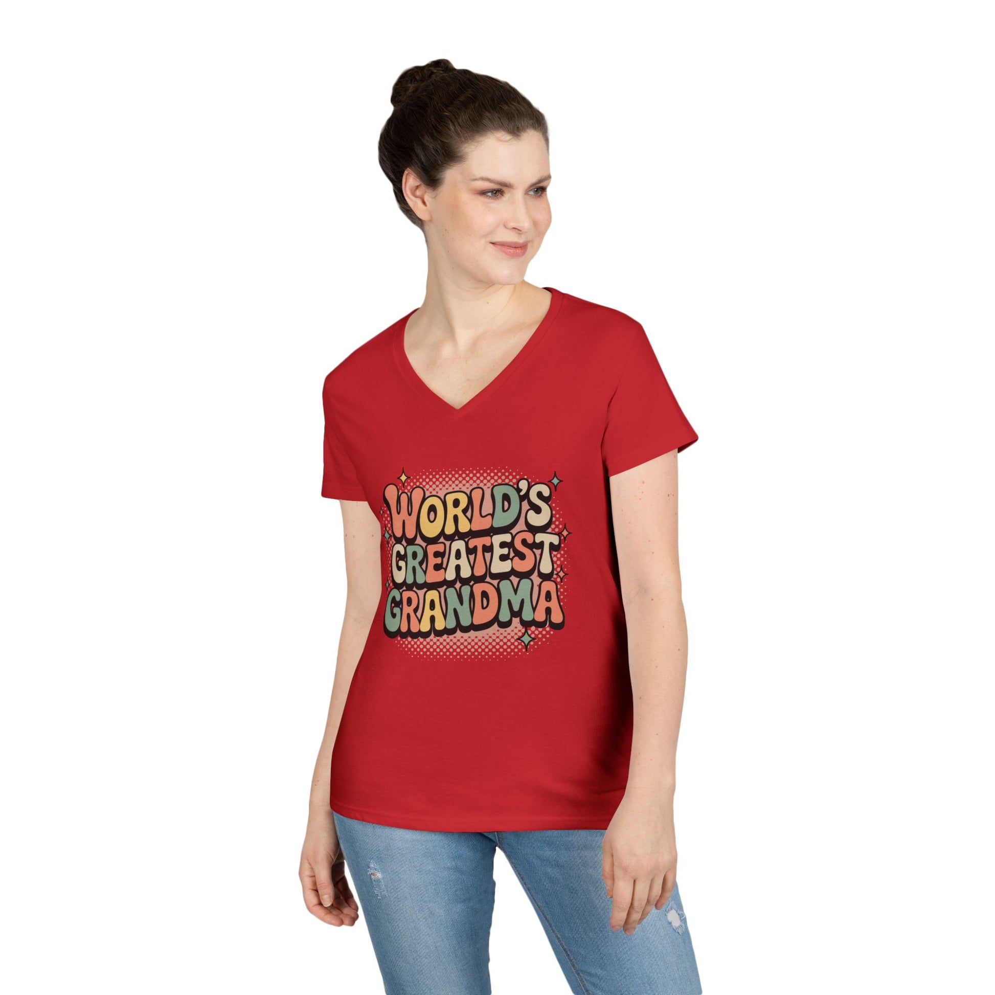 World’s Greatest Grandma V-Neck T-Shirt Retro Celebration Statement Tee | TEEZOCA 