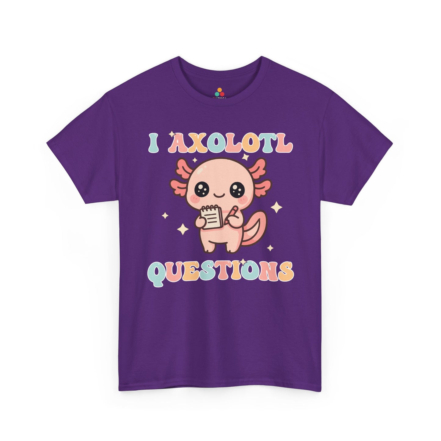 TEEZOCA punny animal design Unisex T-shirt with pastel lettering I Axolotl Questions Cute Kawaii Axolotl Pun Unisex T-shirt | TEEZOCA 