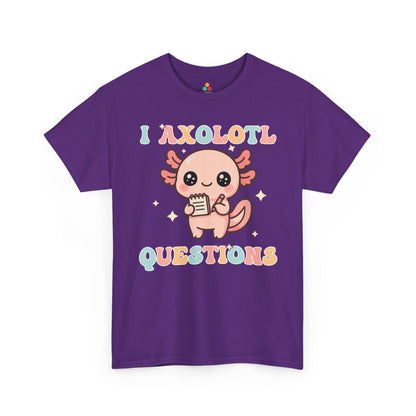 TEEZOCA punny animal design Unisex T-shirt with pastel lettering I Axolotl Questions Cute Kawaii Axolotl Pun Unisex T-shirt | TEEZOCA 