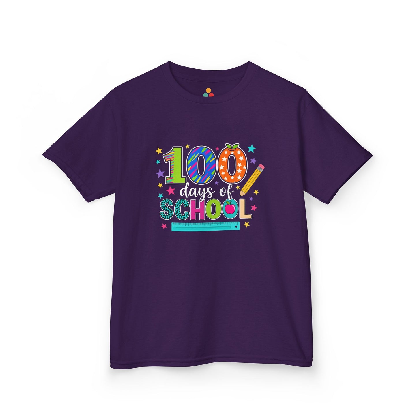 TEEZOCA purple 100 Days of School bright classroom design tee.