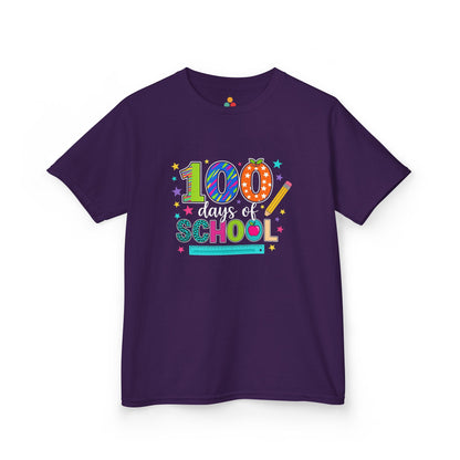 TEEZOCA purple 100 Days of School bright classroom design tee.