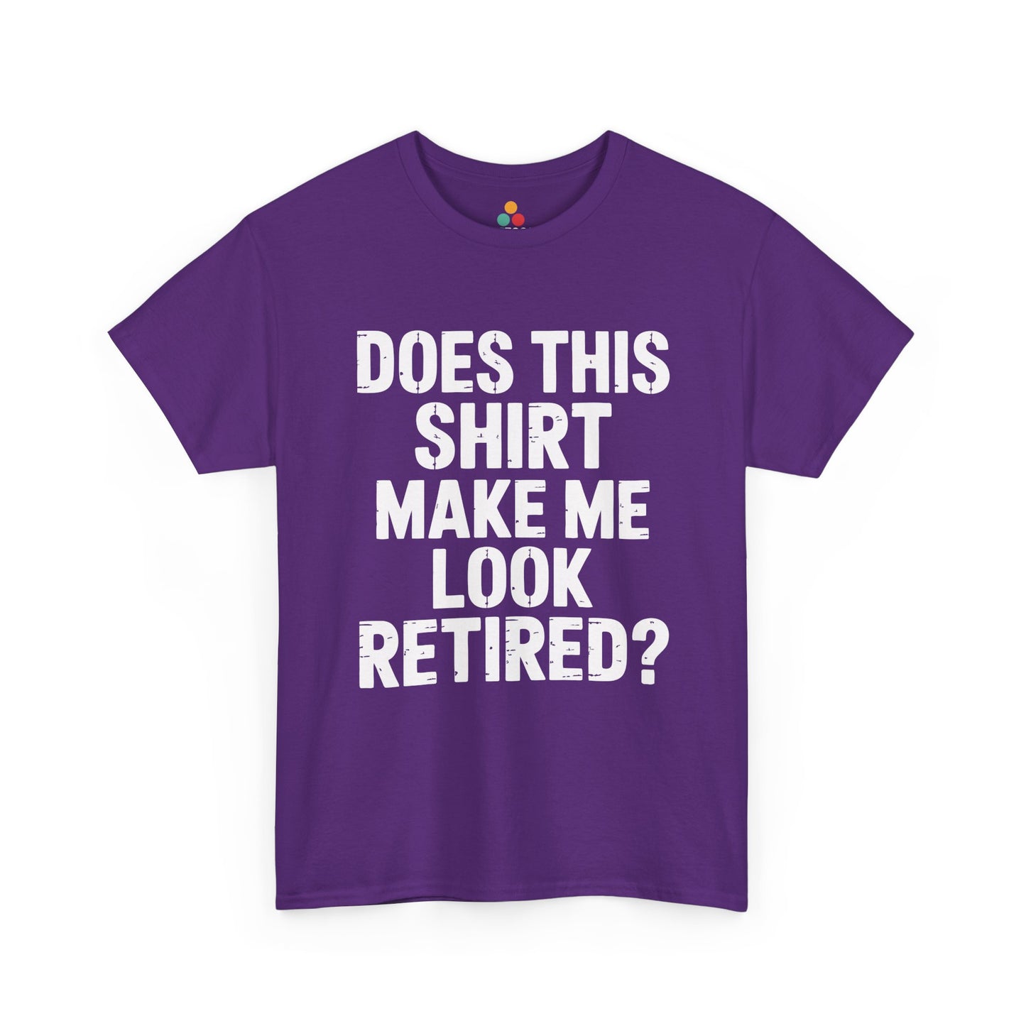 TEEZOCA purple “Does this shirt make me” funny T-shirt flat.