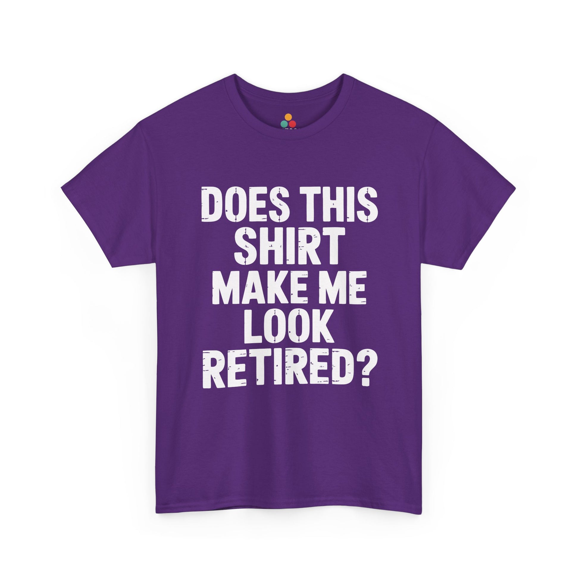TEEZOCA purple “Does this shirt make me” funny T-shirt flat.