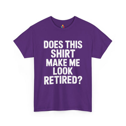 TEEZOCA purple “Does this shirt make me” funny T-shirt flat.