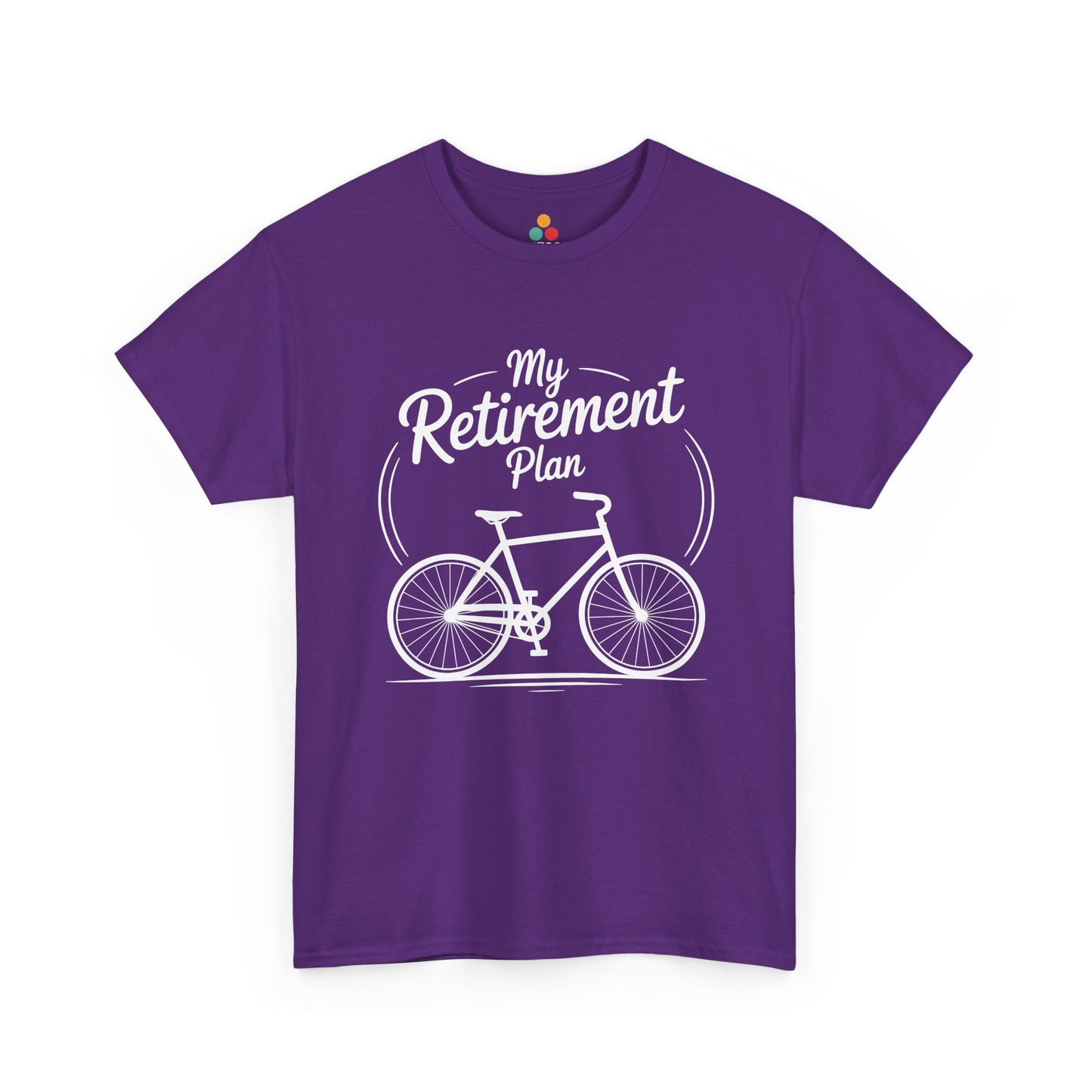 TEEZOCA purple My Retirement Plan cycling shirt flat view.