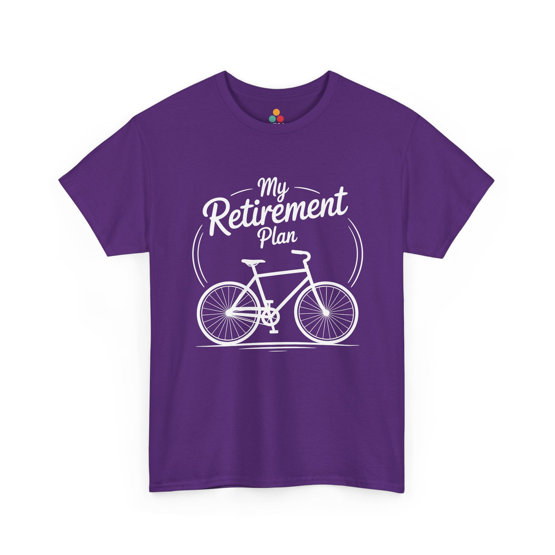 TEEZOCA purple My Retirement Plan cycling shirt flat view.