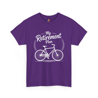TEEZOCA purple My Retirement Plan cycling shirt flat view.