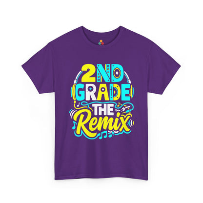 TEEZOCA purple seasonal T-shirt highlighting the fun back-to-school student design. 2nd Grade The Remix T-Shirt – Funny Back to School DJ Teacher Gift