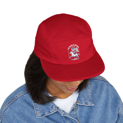 TEEZOCA red "250 Years of Freedom" americana cap shown from the front on a model in casual wear.