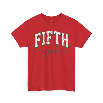 TEEZOCA red floral back to school t-shirt for fifth grade teachers and staff, an adult tee found on Amazon and Etsy.

