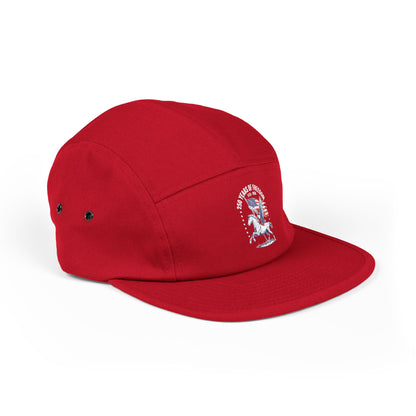 TEEZOCA red patriotic 5 panel hat displayed from the side angle showing Embroidered 250 Years of Freedom Patriotic 5-Panel Cap Vintage USA Americana Hat 4th of July Gift for Him Her