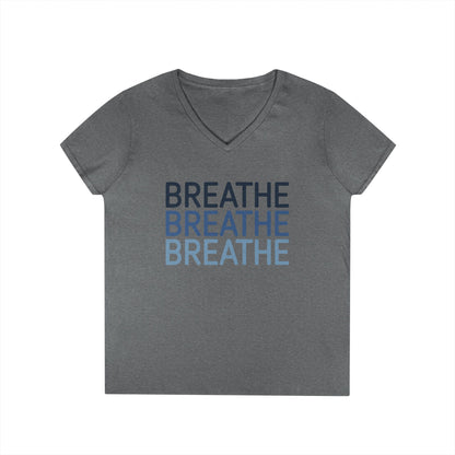 Breathe Breathe Breathe Mindfulness Message V-Neck T-Shirt | TEEZOCA 